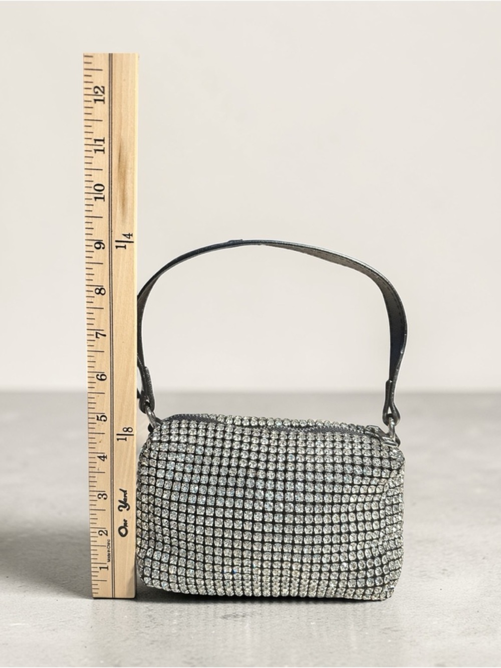 Caleesa Silver Rhinestone Mini Bag  Sparkly Top Handle Evening Clutch Glam - Picture 6 of 8